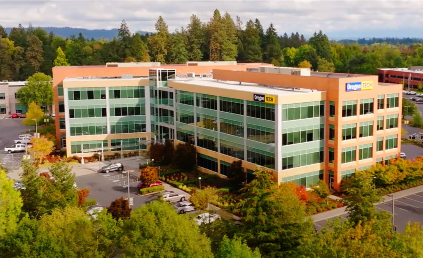 An aerial photo of Oregon Institute of Technology, Portland Metro Campus building